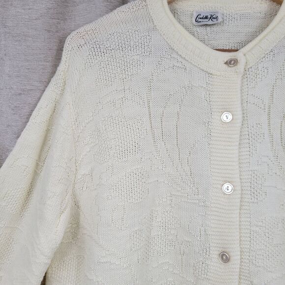 Cuddle Floral Knit Classic Cardigan Sweater Vintage 80s Cottagecore Granny - Picture 2 of 9